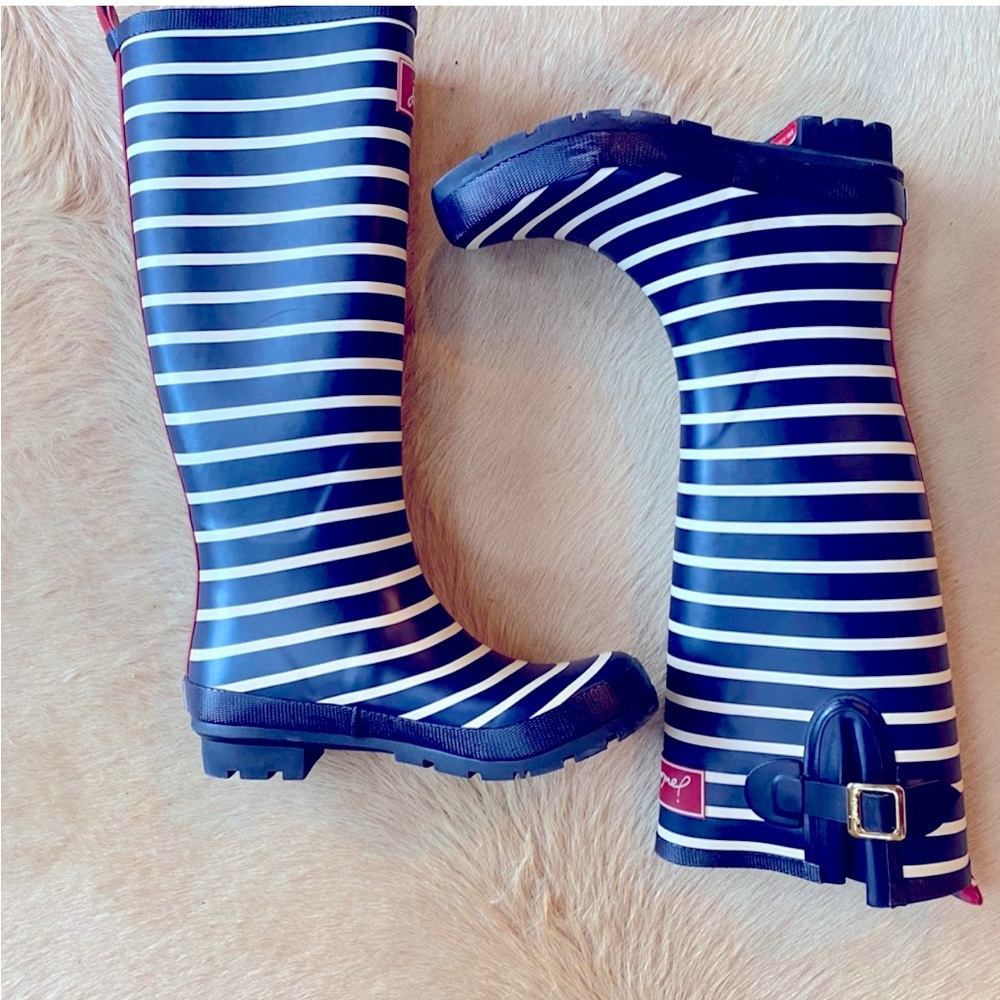 Joules Womens 8 Great Britain High Rubber Navy Blue Rain Boots Wellington